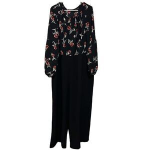 Lane Brynt Black Formal Floral Long Sleeved Wide Leg Full Body Pant Jumpsuit